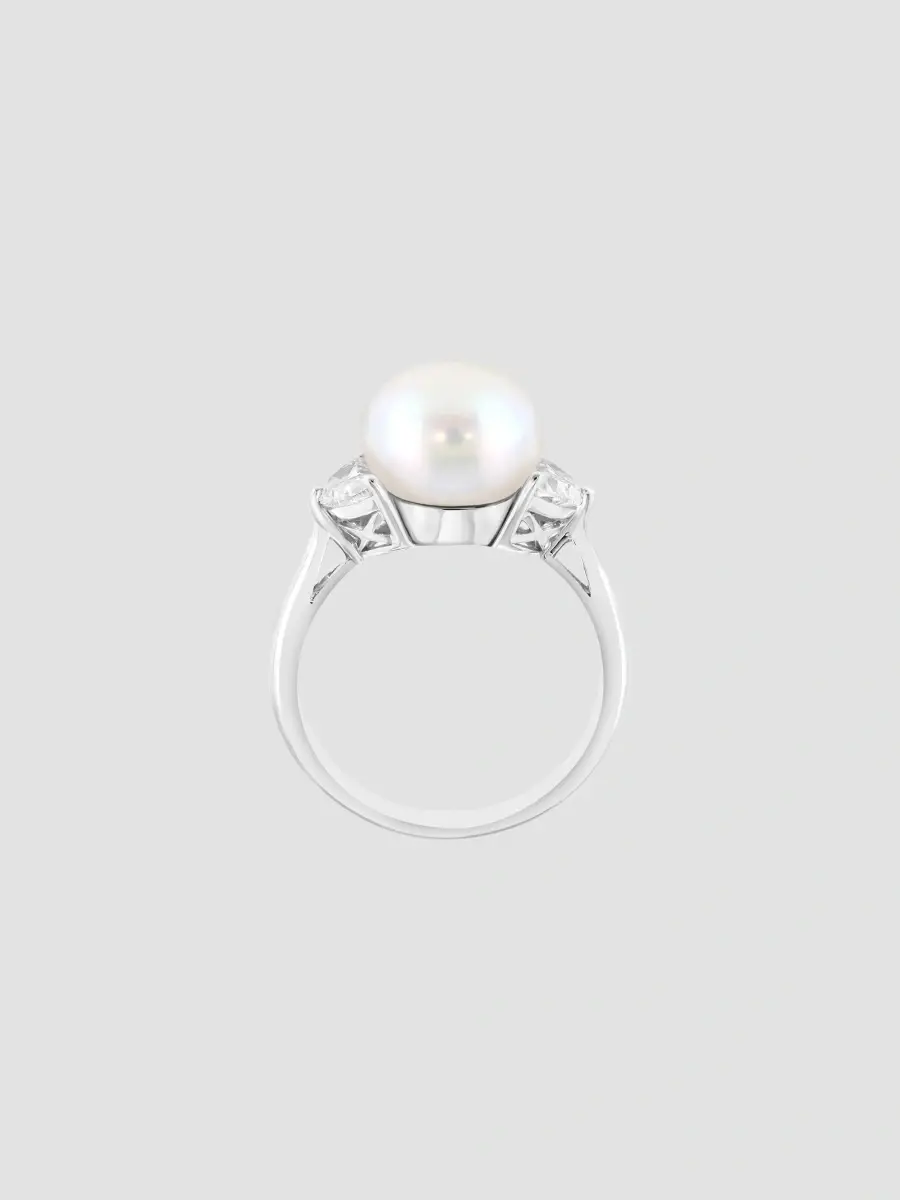 Lab Grown Diamonds with Pearl Women's 18K White Gold, 0.57 TCW Lab-Grown Diamond & Freshwater Pearl Ring | Thumbnail 6 Lab Grown Diamonds with Pearl Women's 18K White Gold, 0.57 TCW Lab-Grown Diamond & Freshwater Pearl Ring | Thumbnail 6