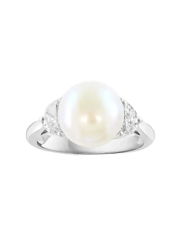 Lab Grown Diamonds with Pearl Women's 18K White Gold, 0.57 TCW Lab-Grown Diamond & Freshwater Pearl Ring