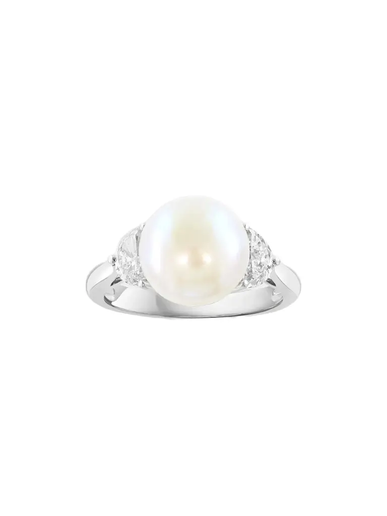 Women's 18K White Gold, 0.57 TCW Lab-Grown Diamond & Freshwater Pearl Ring Women's 18K White Gold, 0.57 TCW Lab-Grown Diamond & Freshwater Pearl Ring
