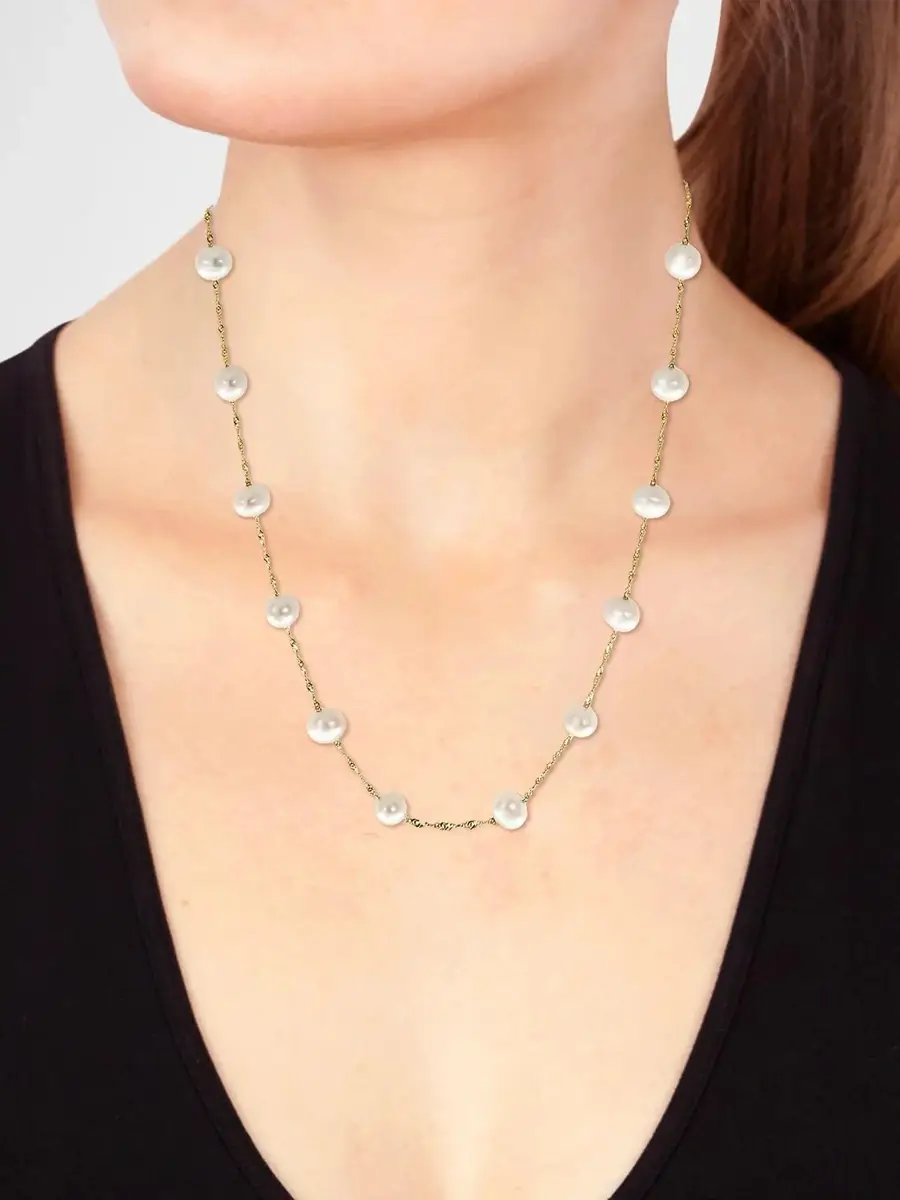 Pearls Women's 18K Yellow Gold & Freshwater Pearl Chain Necklace | Thumbnail 2 Pearls Women's 18K Yellow Gold & Freshwater Pearl Chain Necklace | Thumbnail 2