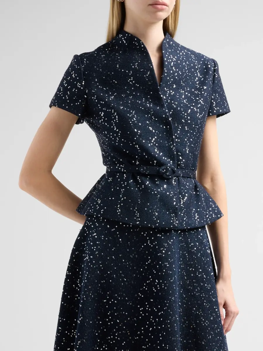 Oscar de la Renta Women's Sequin Tweed Short-Sleeve Jacket | Thumbnail 4 Oscar de la Renta Women's Sequin Tweed Short-Sleeve Jacket | Thumbnail 4