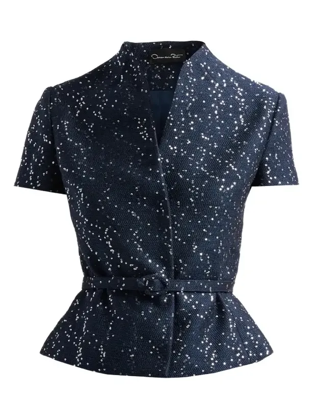 Women's Sequin Tweed Short-Sleeve Jacket