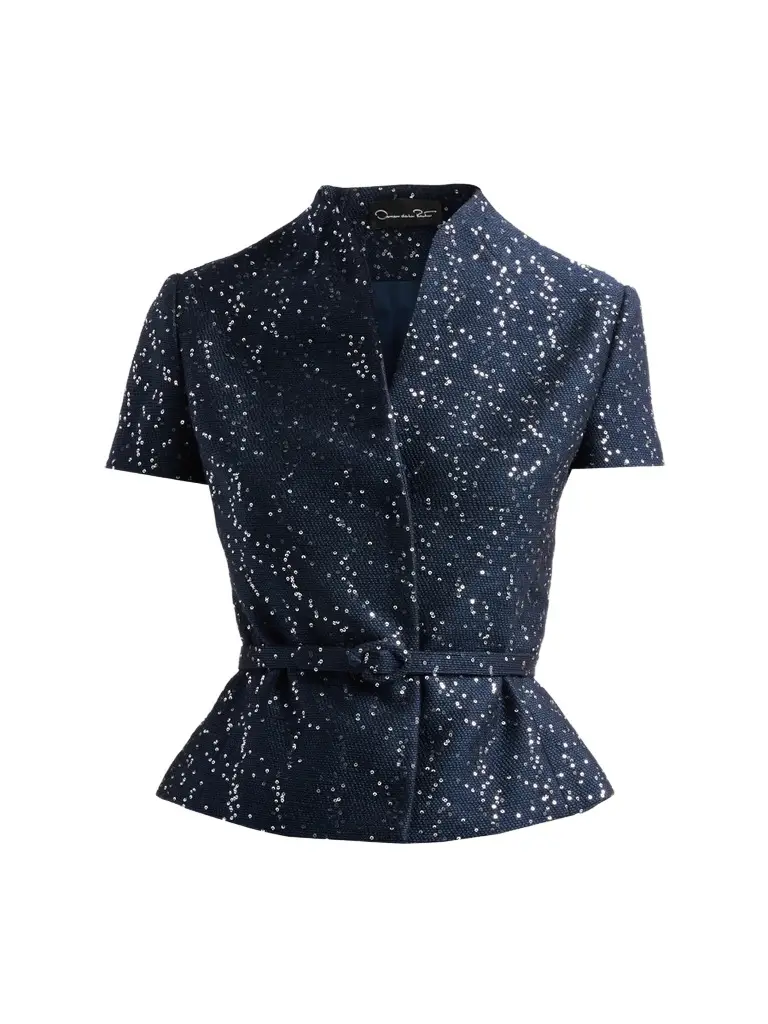 Women's Sequin Tweed Short-Sleeve Jacket Women's Sequin Tweed Short-Sleeve Jacket