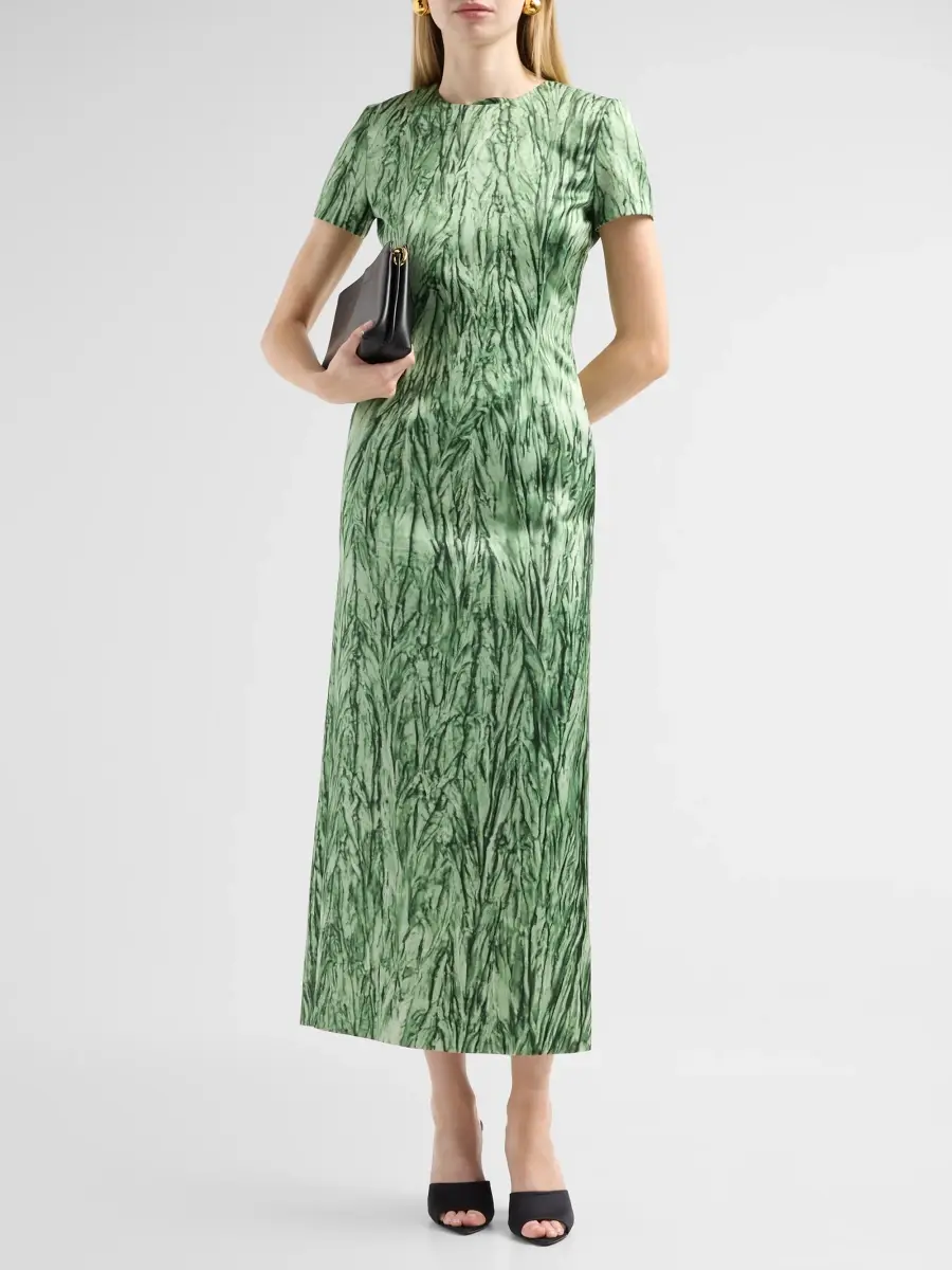 Oscar de la Renta Women's Velvet Print Satin Day Dress | Thumbnail 2 Oscar de la Renta Women's Velvet Print Satin Day Dress | Thumbnail 2