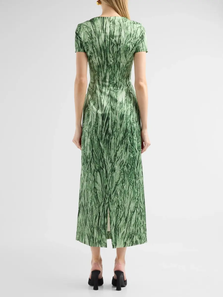 Oscar de la Renta Women's Velvet Print Satin Day Dress | Thumbnail 3 Oscar de la Renta Women's Velvet Print Satin Day Dress | Thumbnail 3
