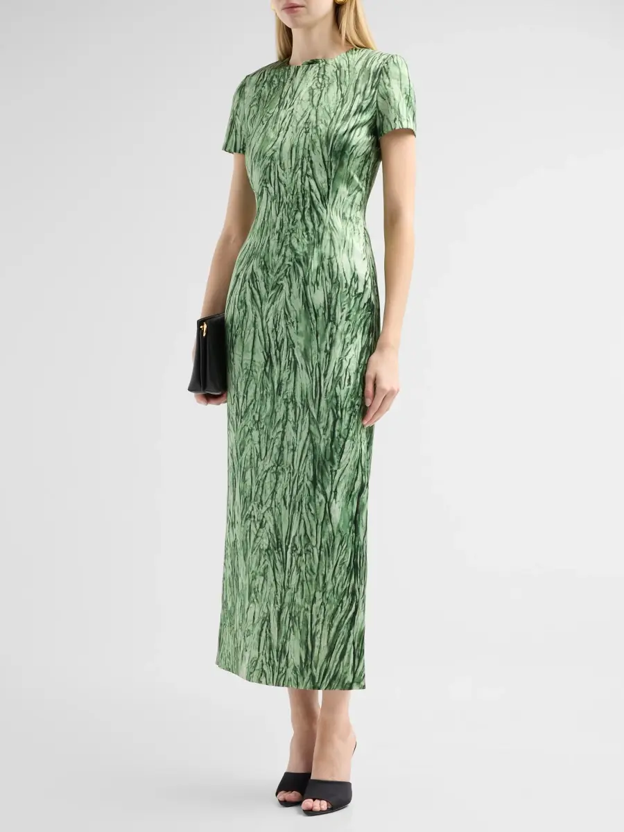 Oscar de la Renta Women's Velvet Print Satin Day Dress | Thumbnail 4 Oscar de la Renta Women's Velvet Print Satin Day Dress | Thumbnail 4