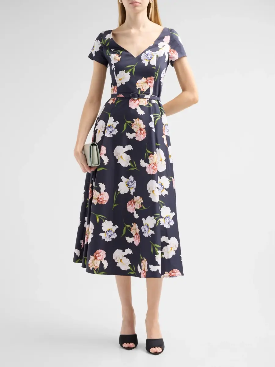 Oscar de la Renta Women's Painted Iris Poplin Day Dress | Thumbnail 2