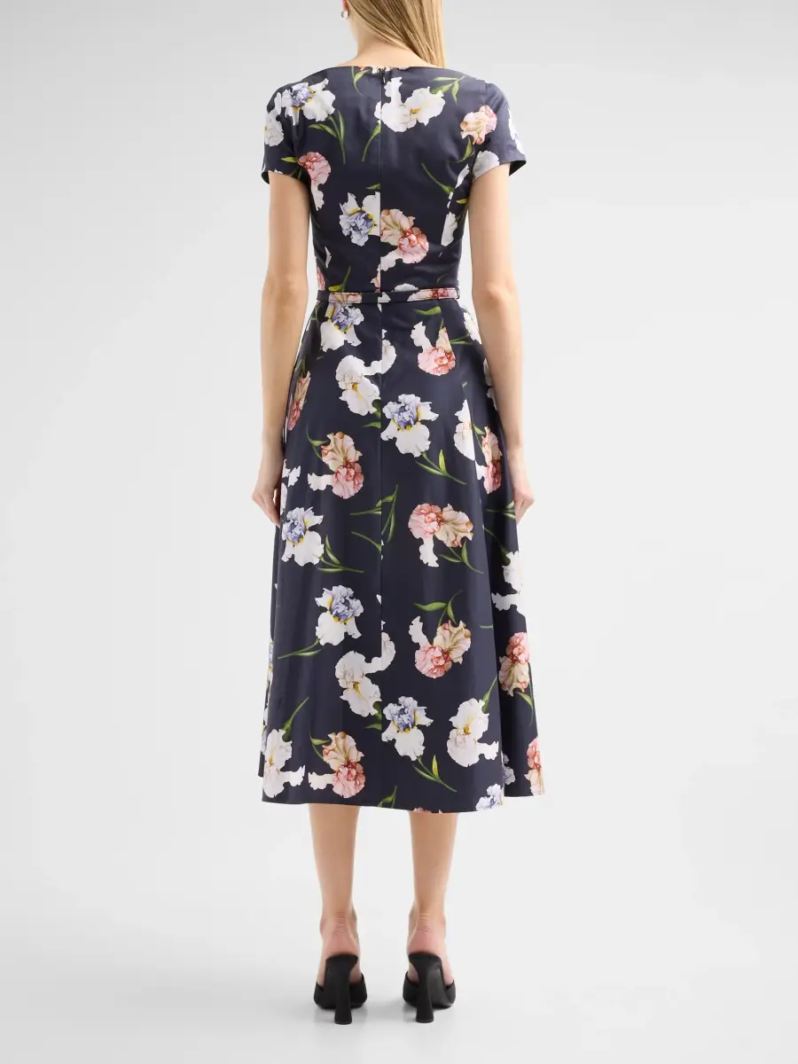 Oscar de la Renta Women's Painted Iris Poplin Day Dress | Thumbnail 3