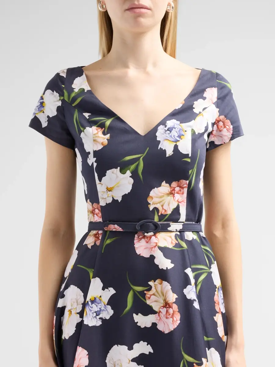 Oscar de la Renta Women's Painted Iris Poplin Day Dress | Thumbnail 5