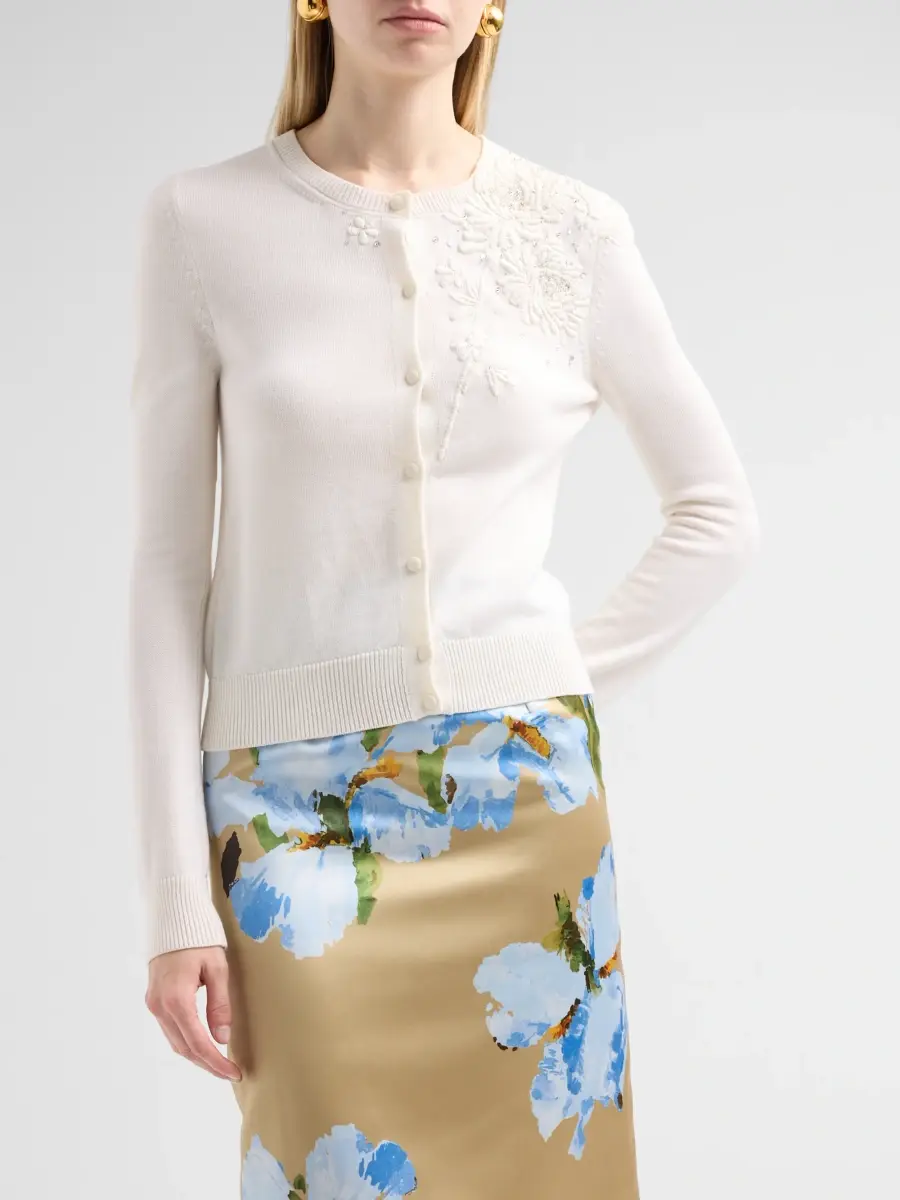 Oscar de la Renta Women's Threadwork Embroidered Crysanthemum Cardigan | Thumbnail 4