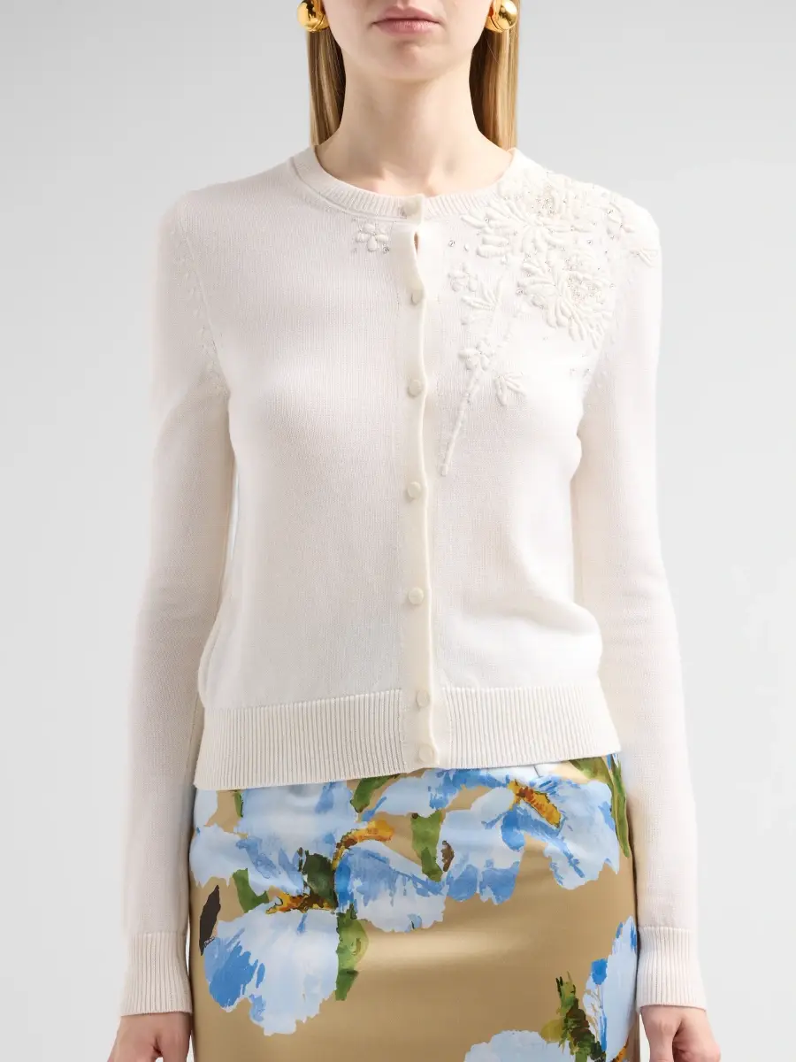 Oscar de la Renta Women's Threadwork Embroidered Crysanthemum Cardigan | Thumbnail 5
