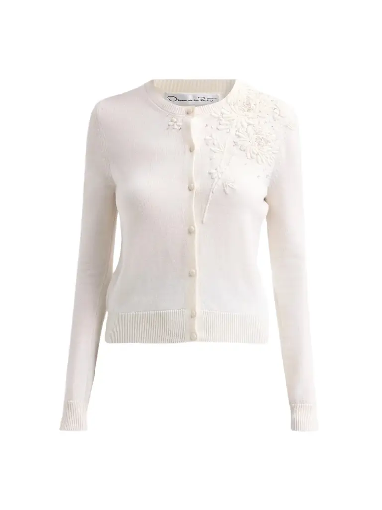 Oscar de la Renta Women's Threadwork Embroidered Crysanthemum Cardigan