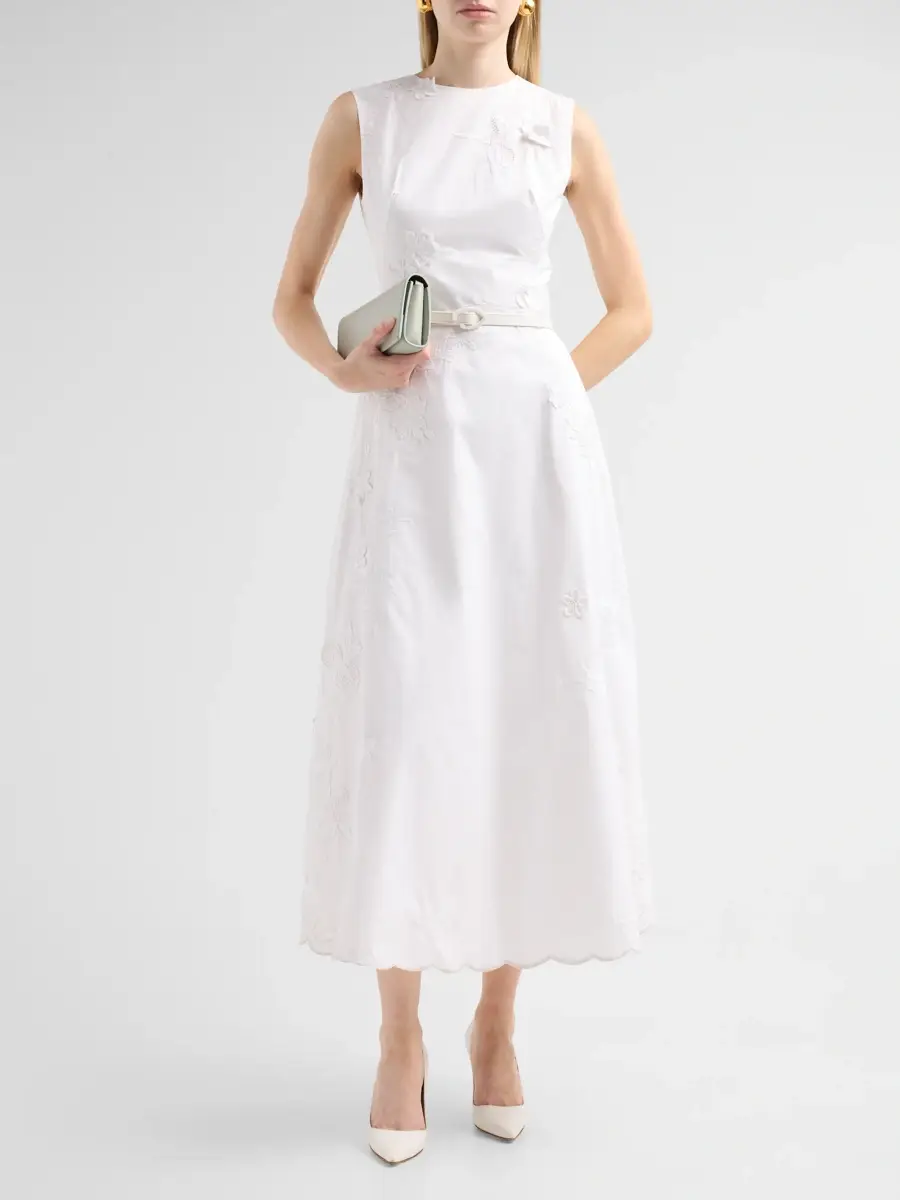 Oscar de la Renta Women's Floral-Embroidered Poplin Sateen Day Dress | Thumbnail 2 Oscar de la Renta Women's Floral-Embroidered Poplin Sateen Day Dress | Thumbnail 2