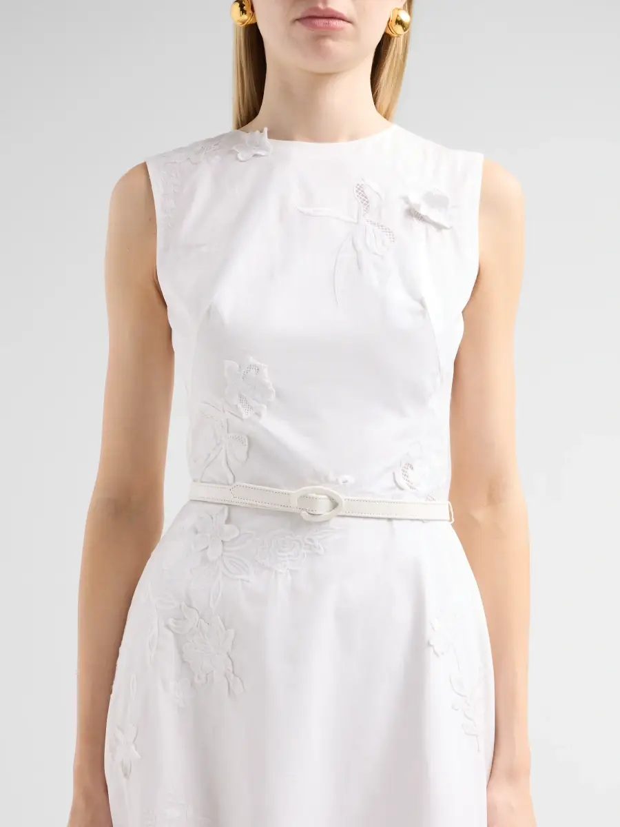 Oscar de la Renta Women's Floral-Embroidered Poplin Sateen Day Dress | Thumbnail 5 Oscar de la Renta Women's Floral-Embroidered Poplin Sateen Day Dress | Thumbnail 5