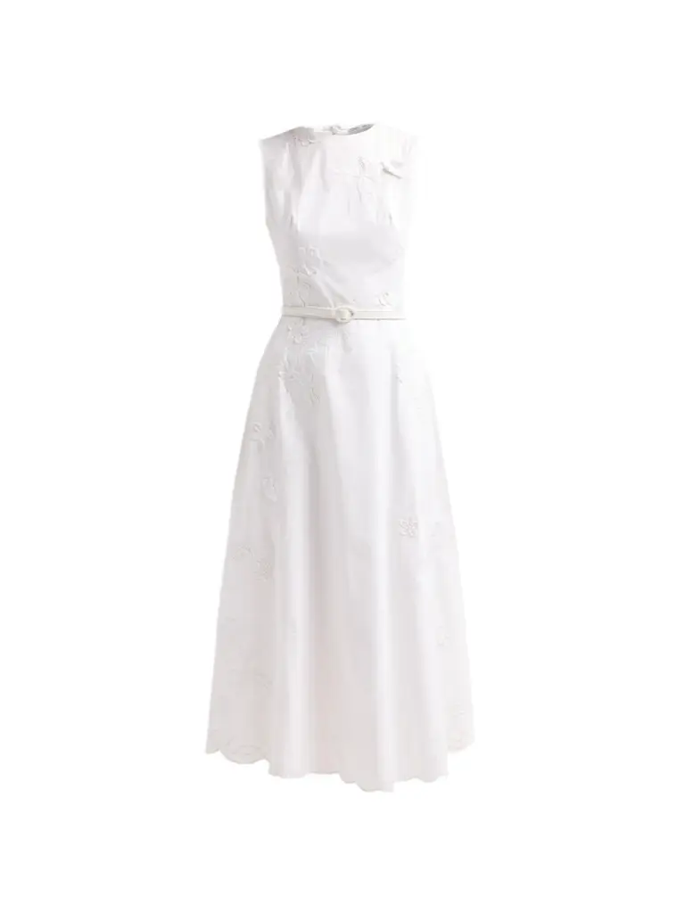 Women's Floral-Embroidered Poplin Sateen Day Dress
