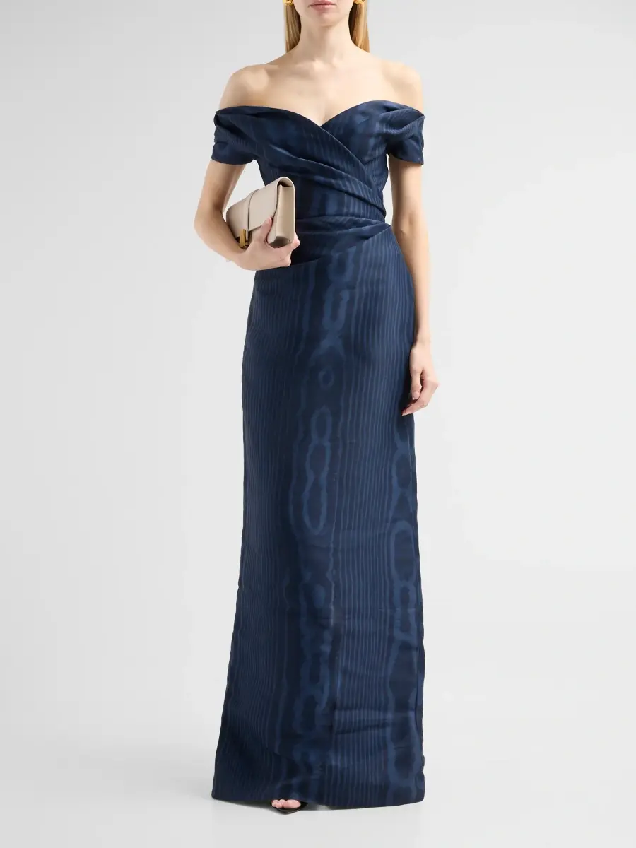 Oscar de la Renta Women's Moire Silk Off-the-Shoulder Gown | Thumbnail 2