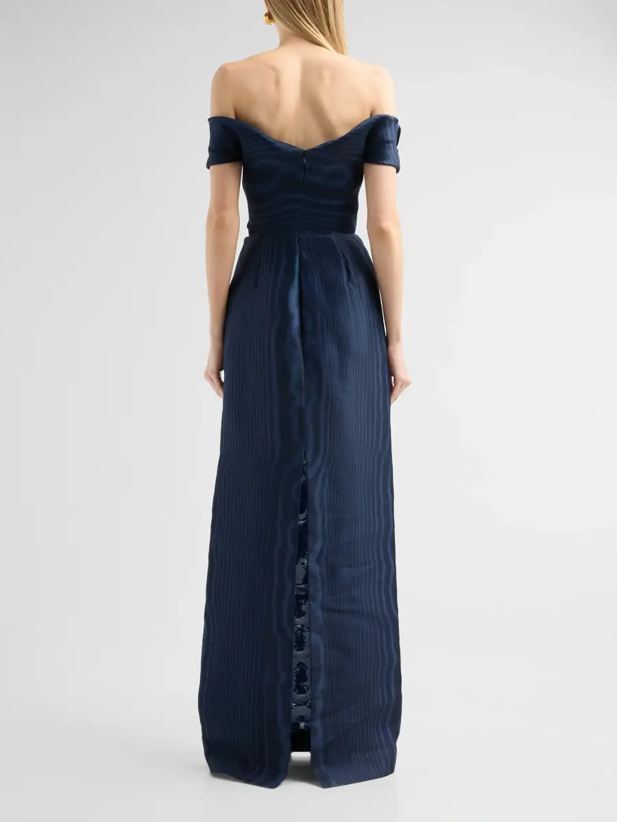 Oscar de la Renta Women's Moire Silk Off-the-Shoulder Gown | Thumbnail 3
