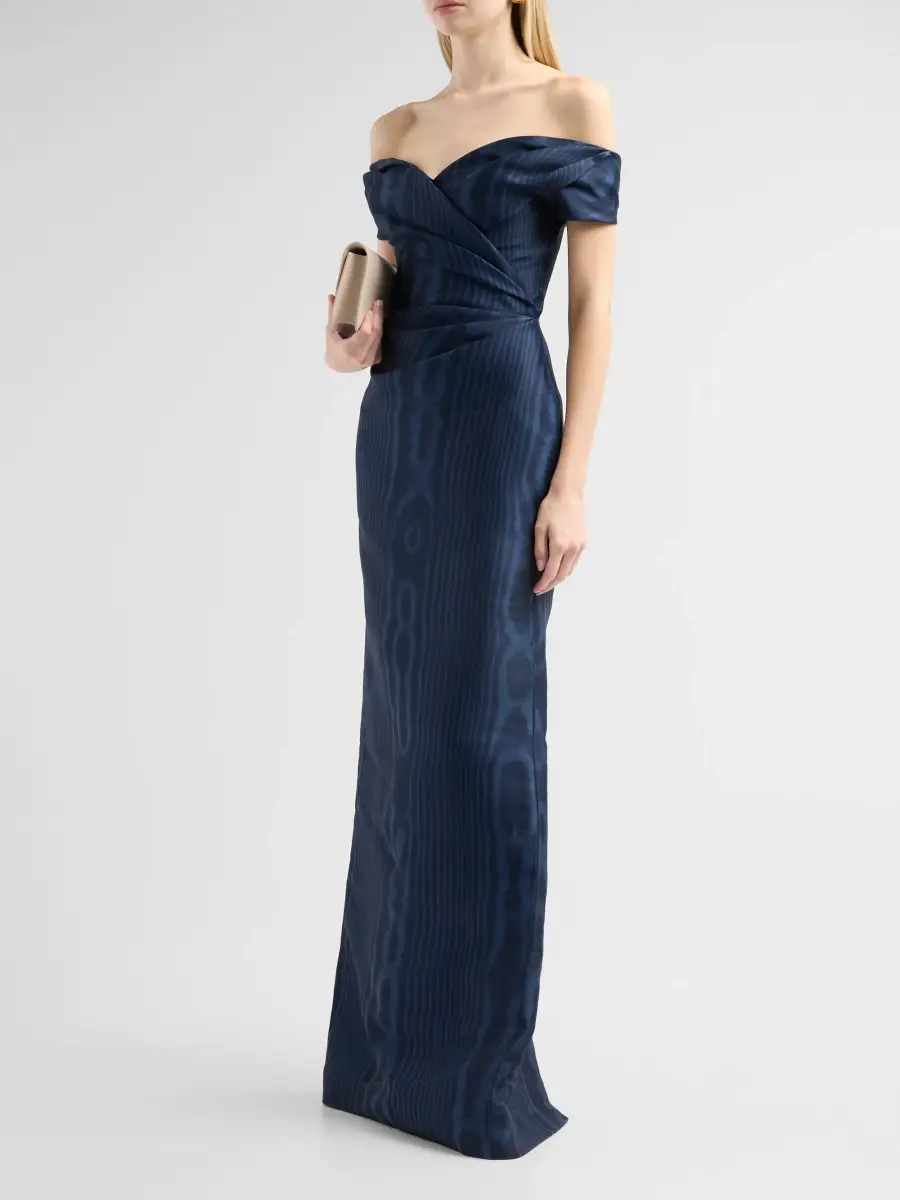Oscar de la Renta Women's Moire Silk Off-the-Shoulder Gown | Thumbnail 4