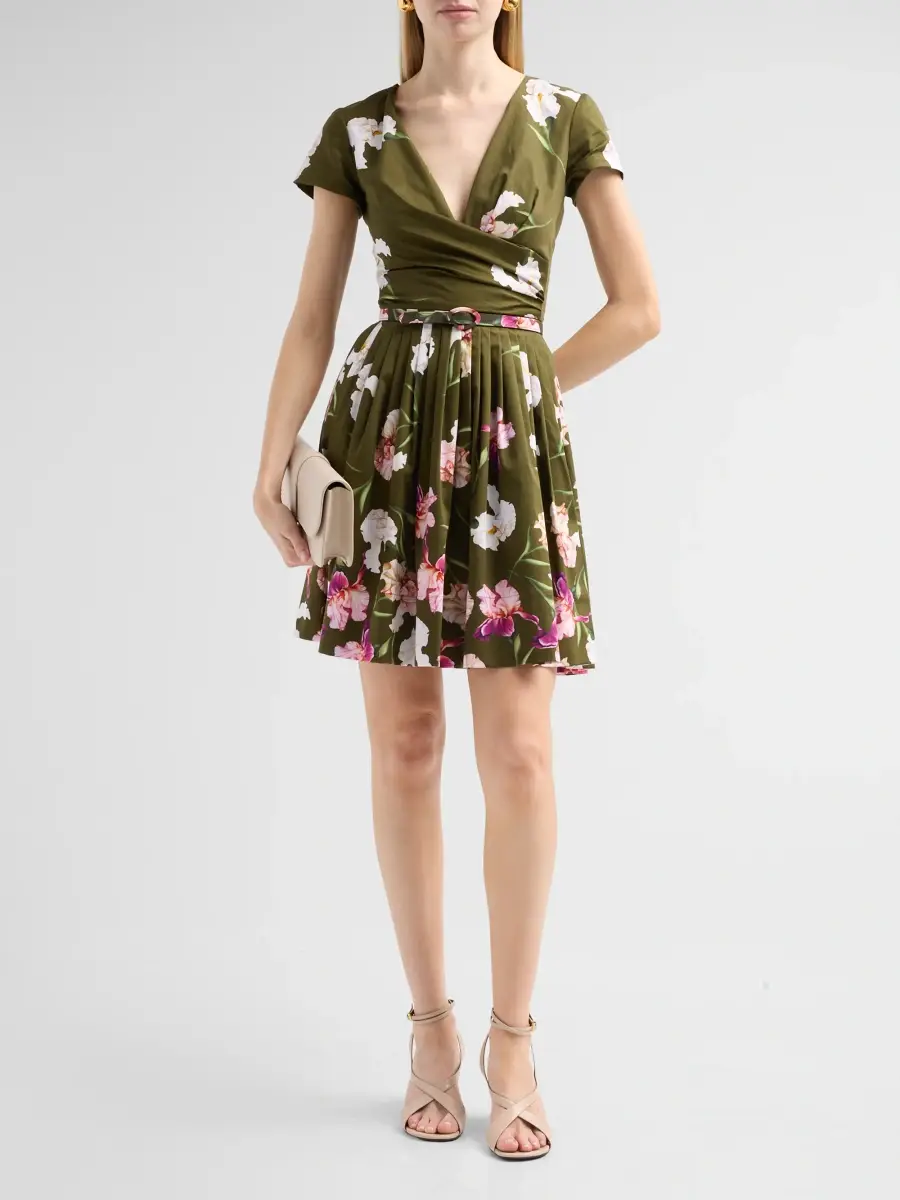 Oscar de la Renta Women's Painted Iris Dégradé Poplin Pleated Day Dress | Thumbnail 2