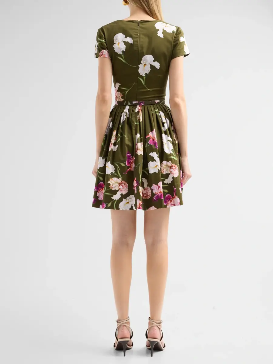Oscar de la Renta Women's Painted Iris Dégradé Poplin Pleated Day Dress | Thumbnail 3