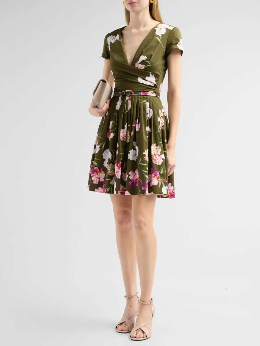 Oscar de la Renta Women's Painted Iris Dégradé Poplin Pleated Day Dress | Thumbnail 4