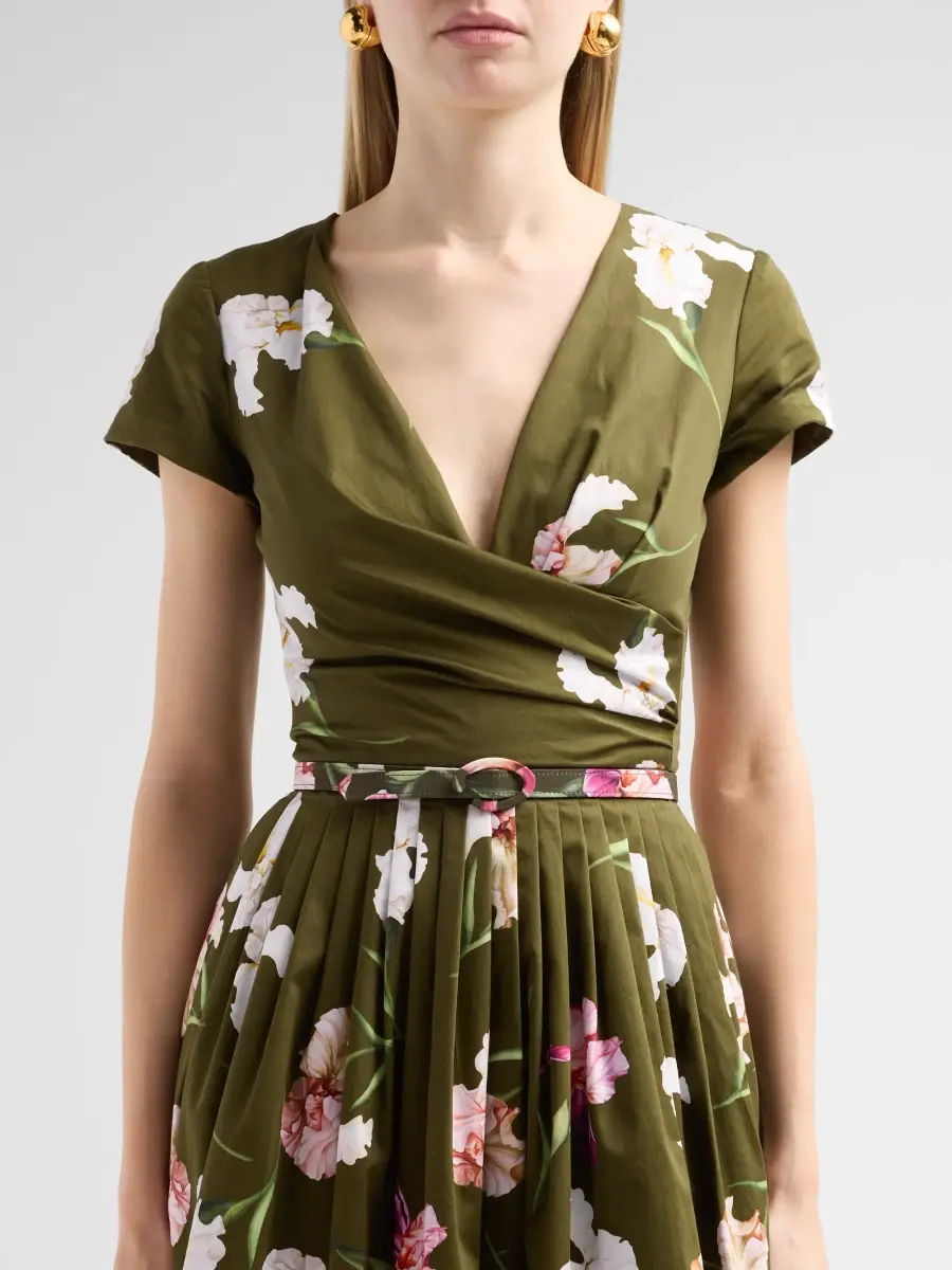 Oscar de la Renta Women's Painted Iris Dégradé Poplin Pleated Day Dress | Thumbnail 5