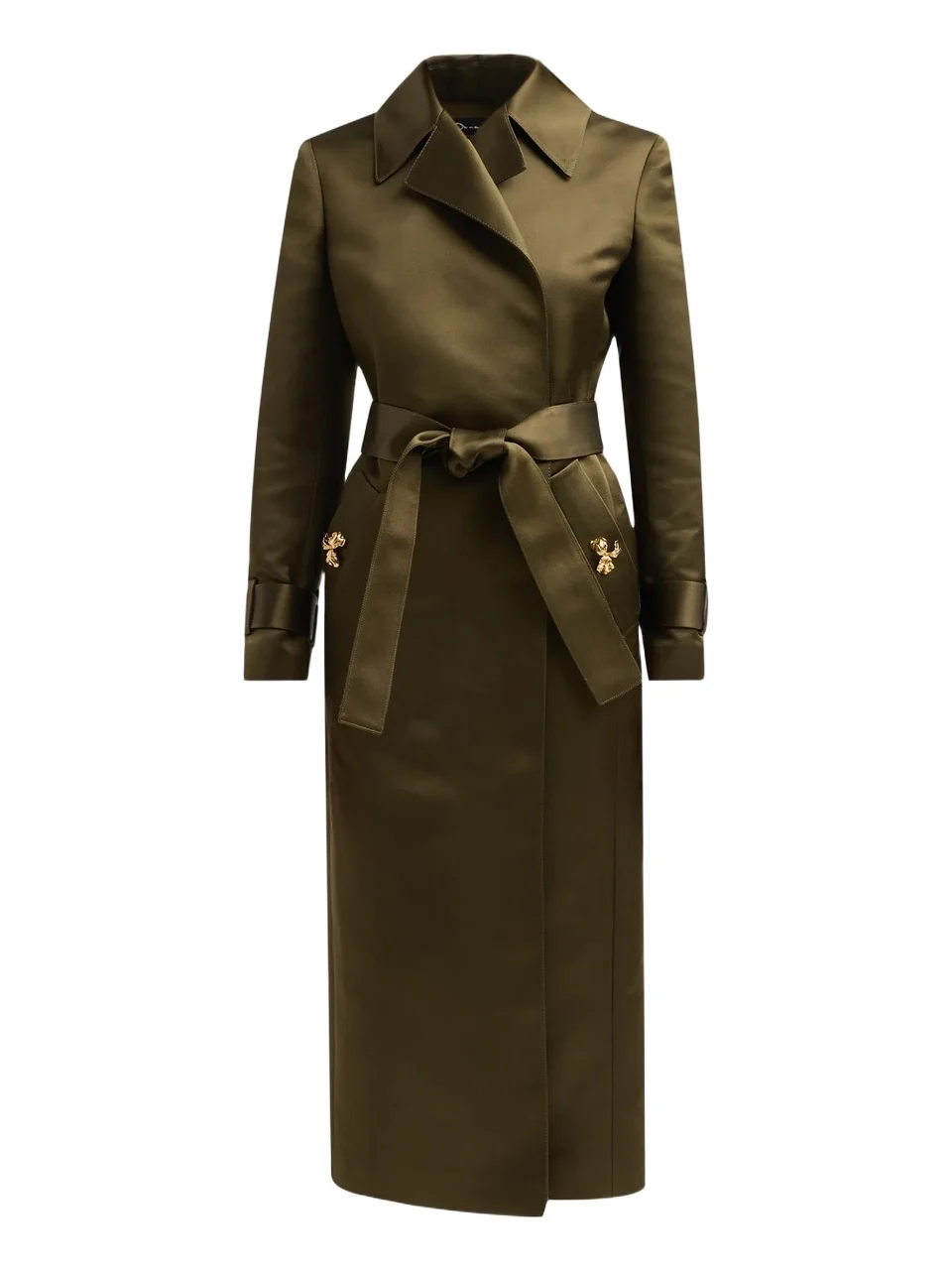 Oscar de la Renta Women's Brooch Silk Satin Gabardine Wrap Coat