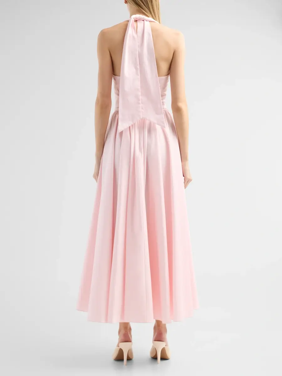 Oscar de la Renta Women's Brooch-Detail Poplin Halter Day Dress | Thumbnail 3 Oscar de la Renta Women's Brooch-Detail Poplin Halter Day Dress | Thumbnail 3