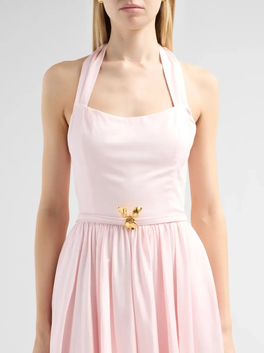 Oscar de la Renta Women's Brooch-Detail Poplin Halter Day Dress | Thumbnail 5 Oscar de la Renta Women's Brooch-Detail Poplin Halter Day Dress | Thumbnail 5