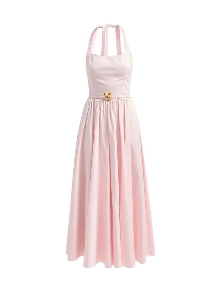 Women's Brooch-Detail Poplin Halter Day Dress