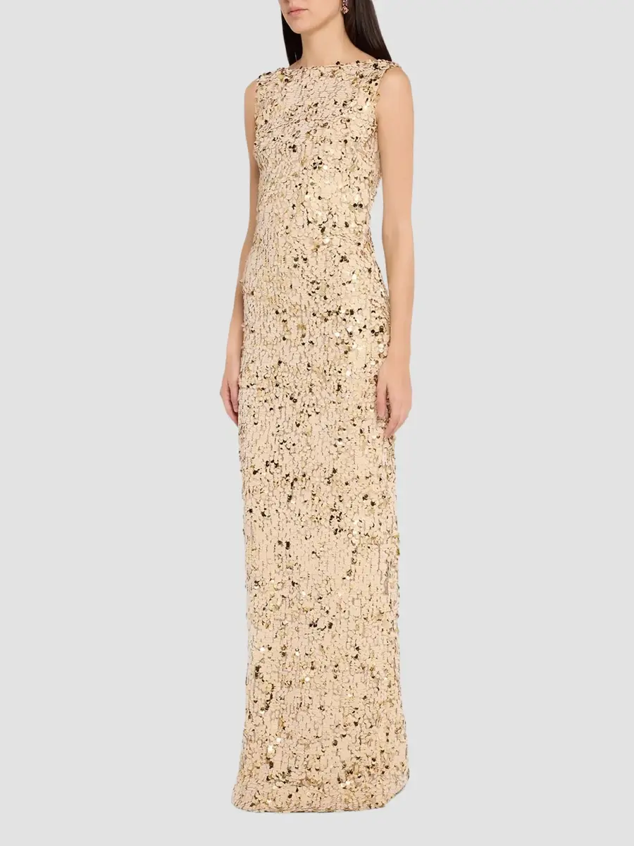 Oscar de la Renta Women's Velvet Paillettes Silk Column Gown | Thumbnail 4 Oscar de la Renta Women's Velvet Paillettes Silk Column Gown | Thumbnail 4