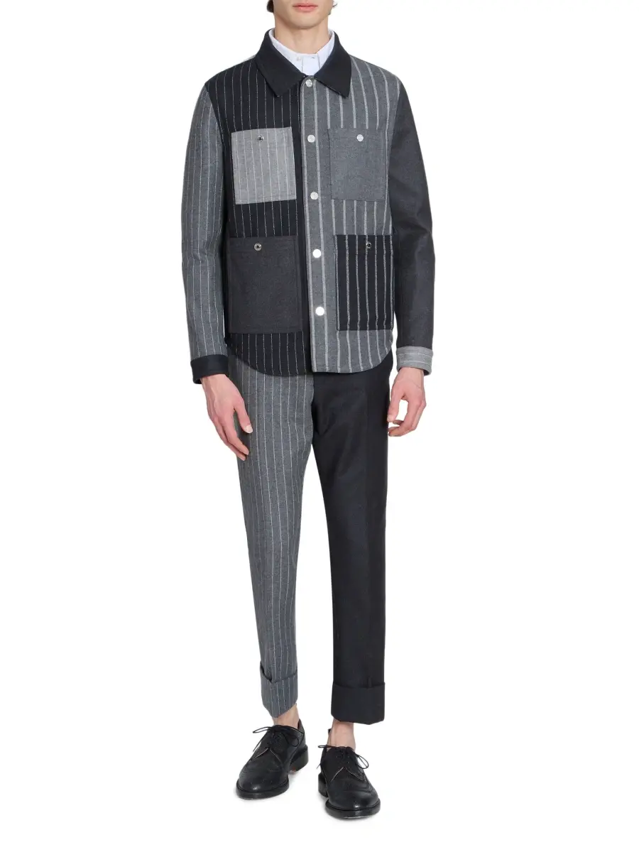 Thom Browne Men's Fit 1 Classic Backstrap Banker Stripe Flannel Trousers | Thumbnail 2 Thom Browne Men's Fit 1 Classic Backstrap Banker Stripe Flannel Trousers | Thumbnail 2