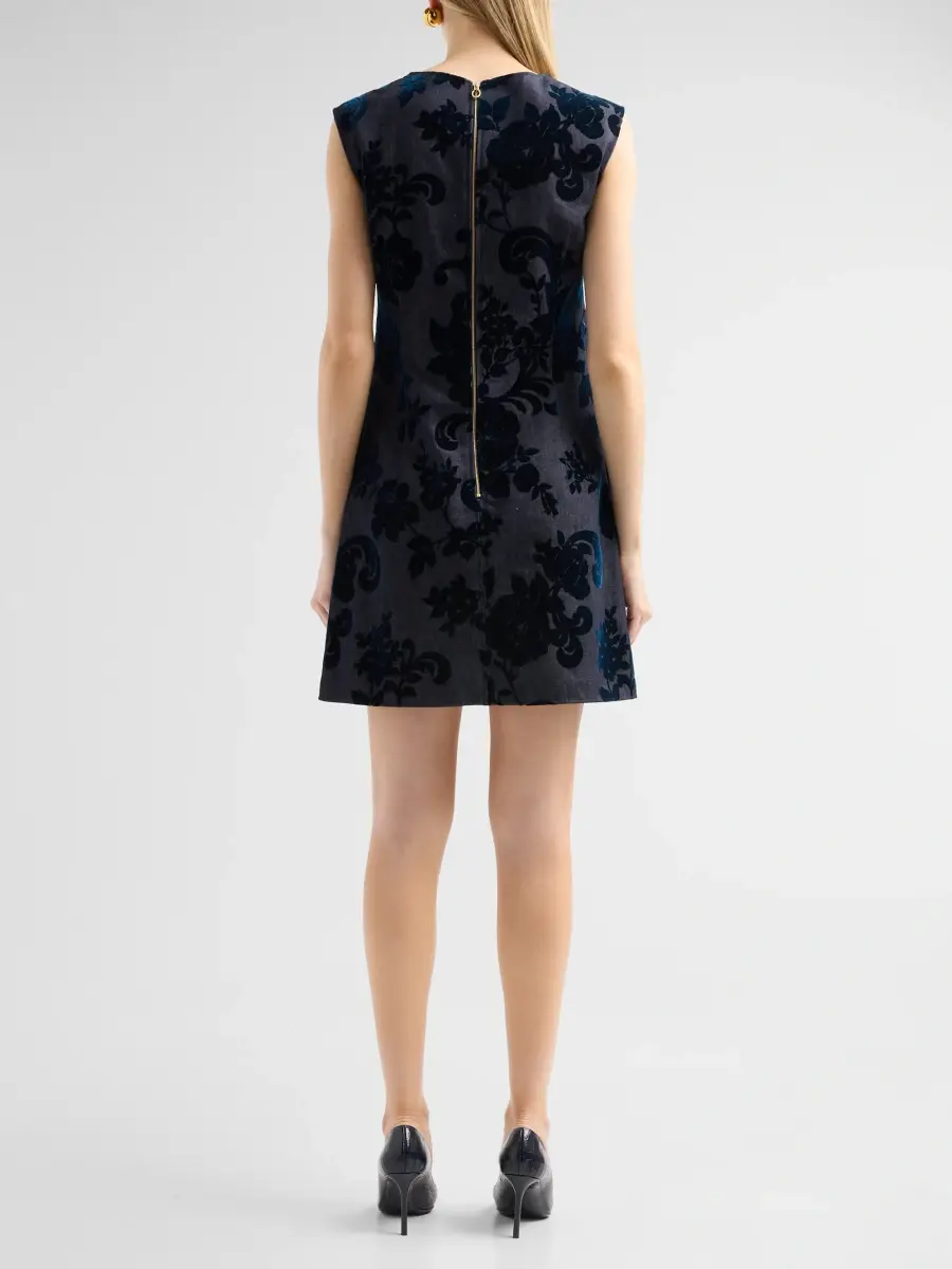 Oscar de la Renta Women's Floral Flocked Denim Mini Dress | Thumbnail 3 Oscar de la Renta Women's Floral Flocked Denim Mini Dress | Thumbnail 3
