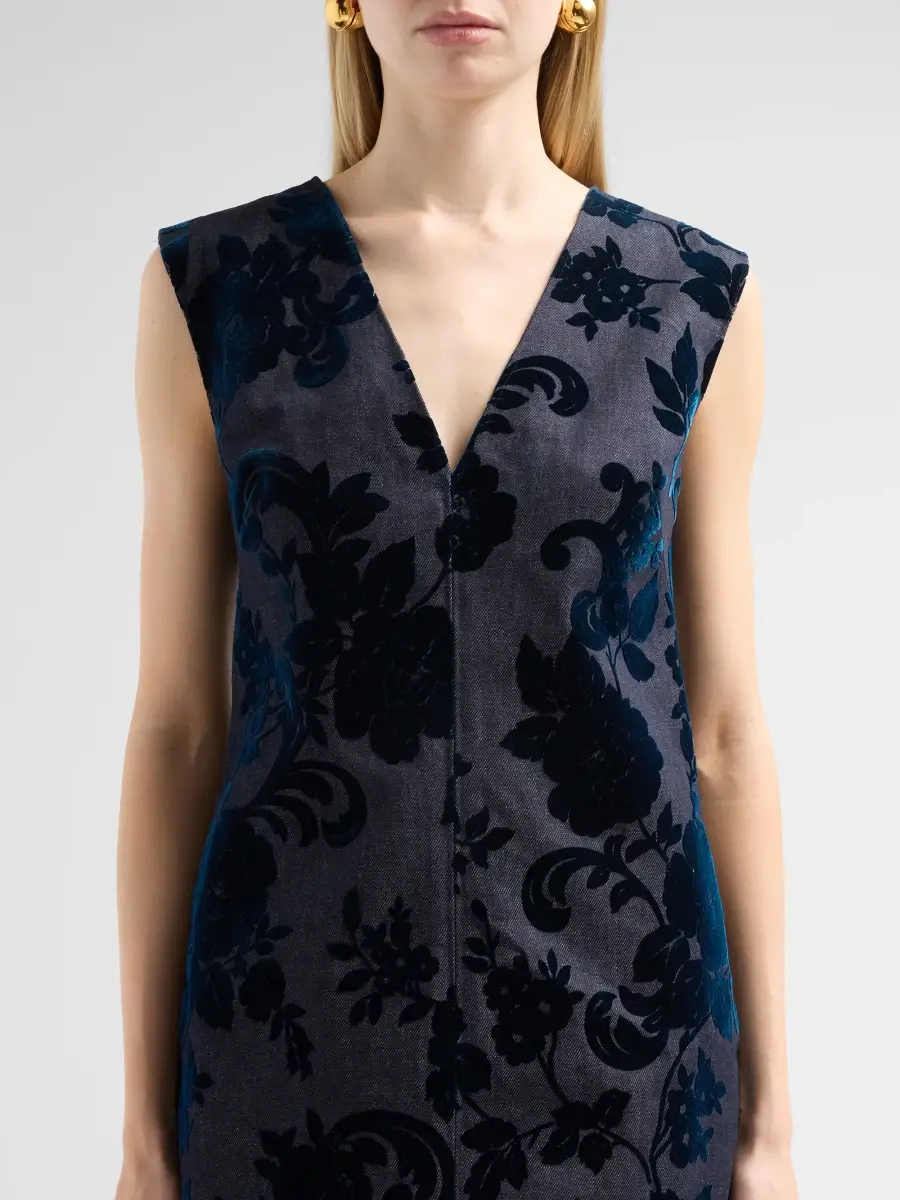Oscar de la Renta Women's Floral Flocked Denim Mini Dress | Thumbnail 5 Oscar de la Renta Women's Floral Flocked Denim Mini Dress | Thumbnail 5