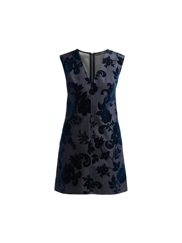 Women's Floral Flocked Denim Mini Dress