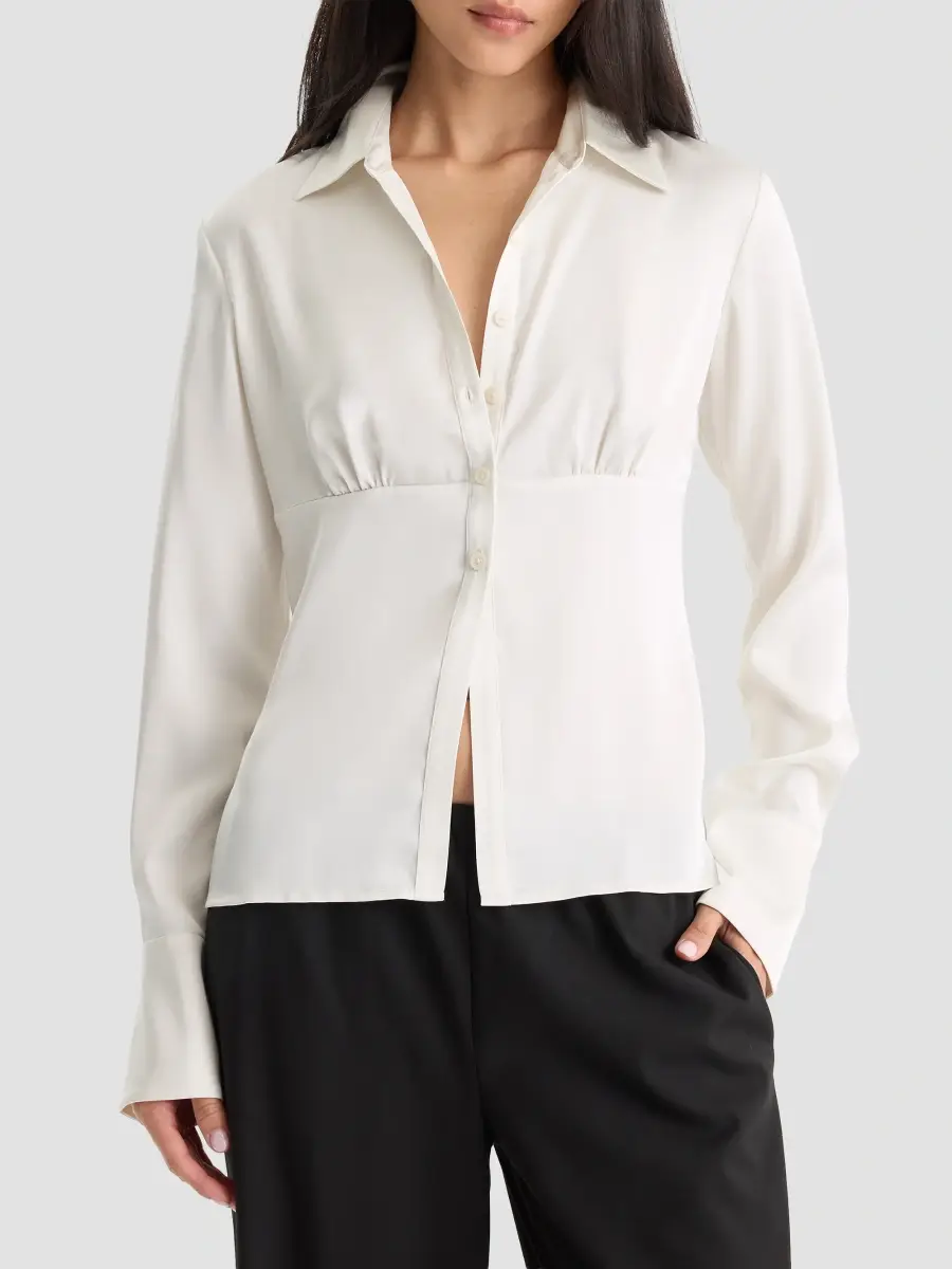 GOOD AMERICAN Women's Ruched Satin Shirt | Thumbnail 4 GOOD AMERICAN Women's Ruched Satin Shirt | Thumbnail 4