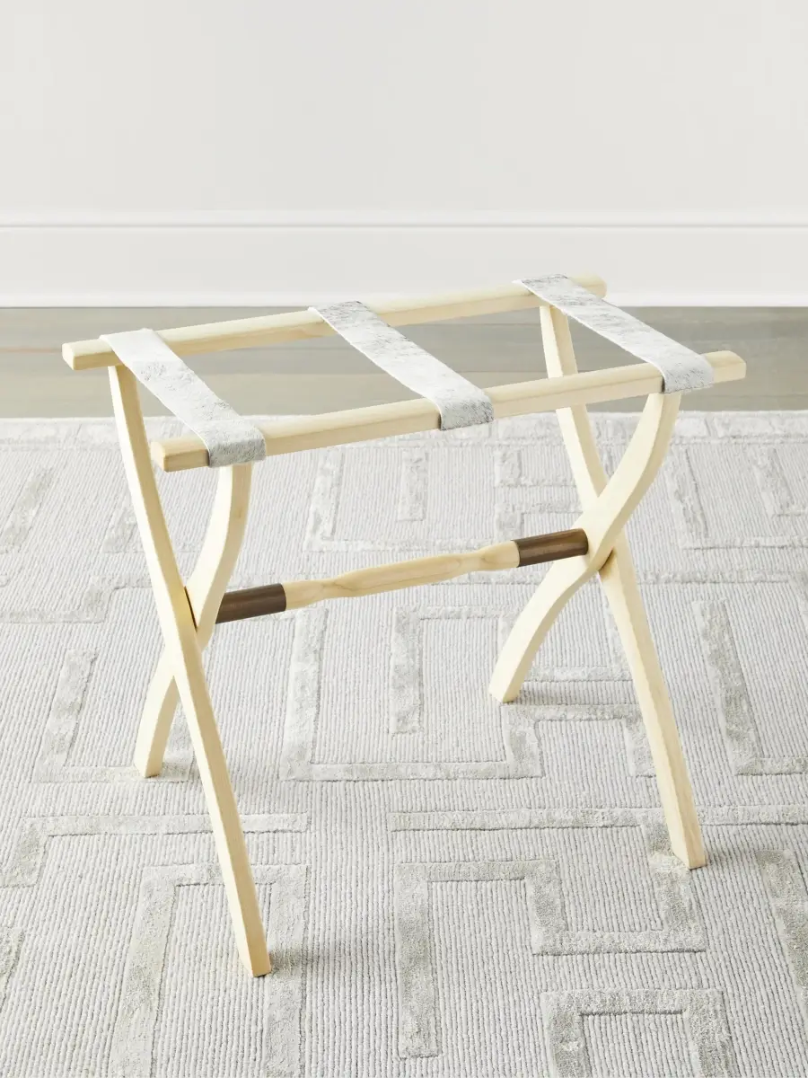 Gate House Furniture Wood Contour Leg Luggage Rack with Metal Accents - Beige | Thumbnail 2 Gate House Furniture Wood Contour Leg Luggage Rack with Metal Accents - Beige | Thumbnail 2