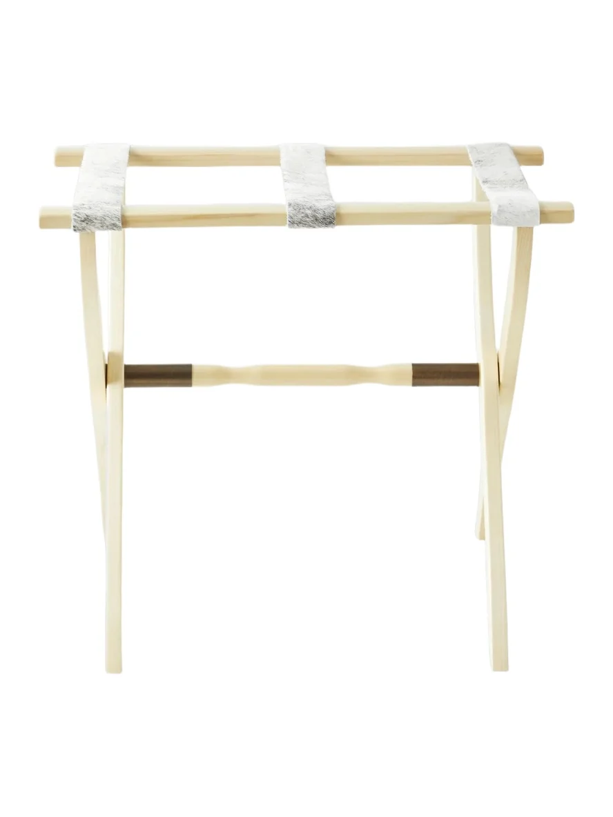 Gate House Furniture Wood Contour Leg Luggage Rack with Metal Accents - Beige