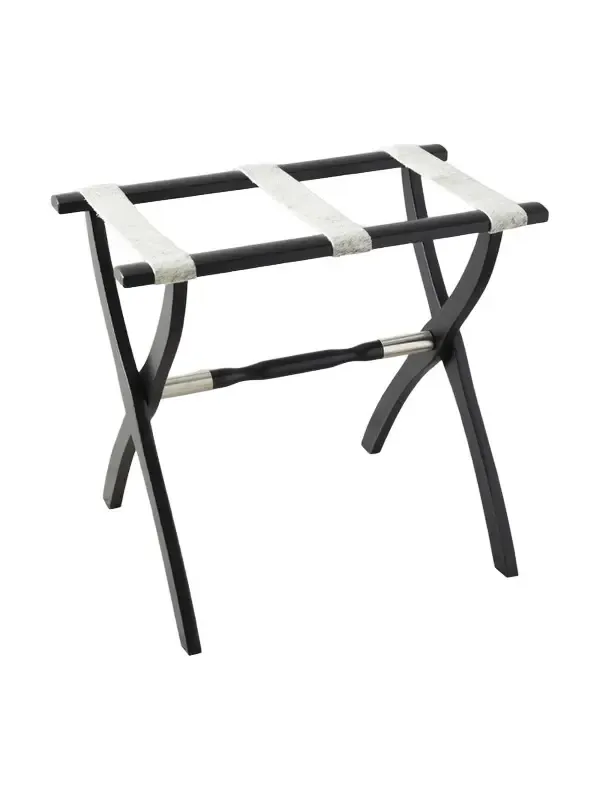 Gate House Furniture Wood Contour Leg Luggage Rack with Metal Accents - Black