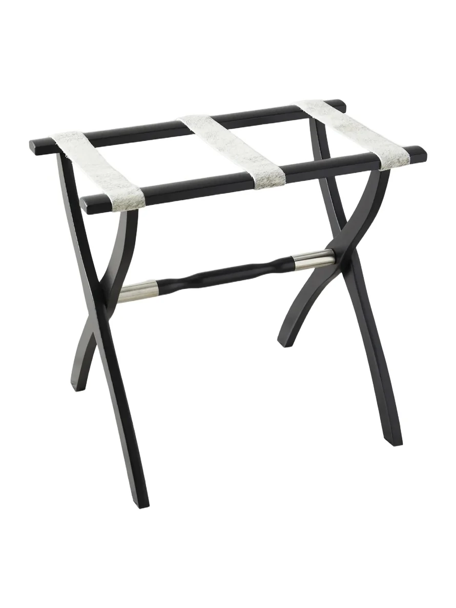 Gate House Furniture Wood Contour Leg Luggage Rack with Metal Accents - Black