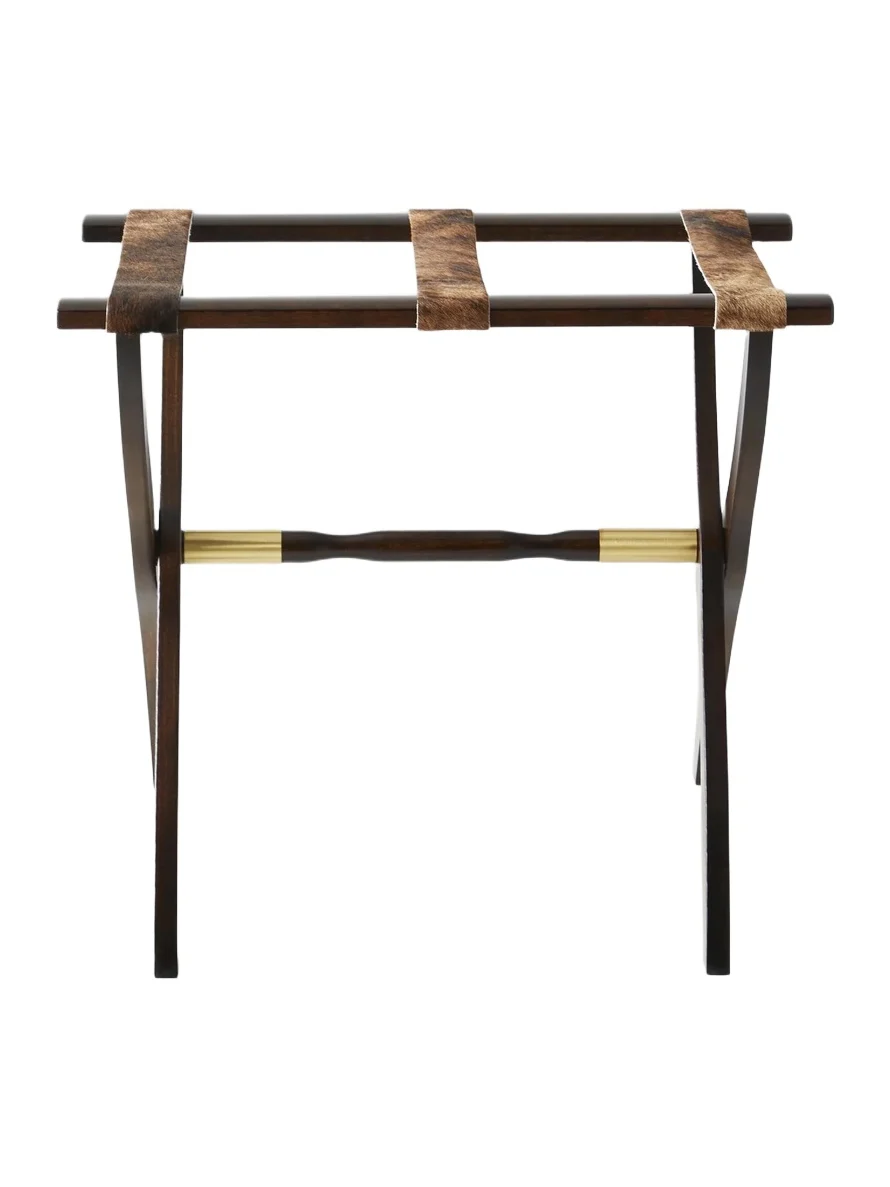 Gate House Furniture Wood Contour Leg Luggage Rack with Metal Accents - Dark Brown