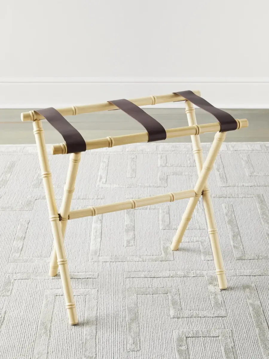 Gate House Furniture Bamboo Inspired Luggage Rack with Leather Straps - Beige | Thumbnail 2