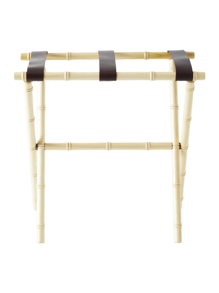 Gate House Furniture Bamboo Inspired Luggage Rack with Leather Straps - Beige