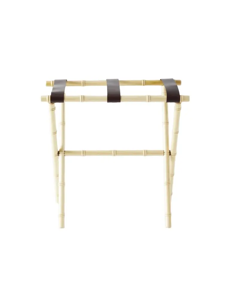 Gate House Furniture Bamboo Inspired Luggage Rack with Leather Straps - Beige