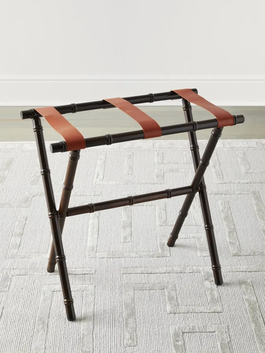 Gate House Furniture Bamboo Inspired Luggage Rack with Leather Straps - Dark Brown | Thumbnail 2 Gate House Furniture Bamboo Inspired Luggage Rack with Leather Straps - Dark Brown | Thumbnail 2