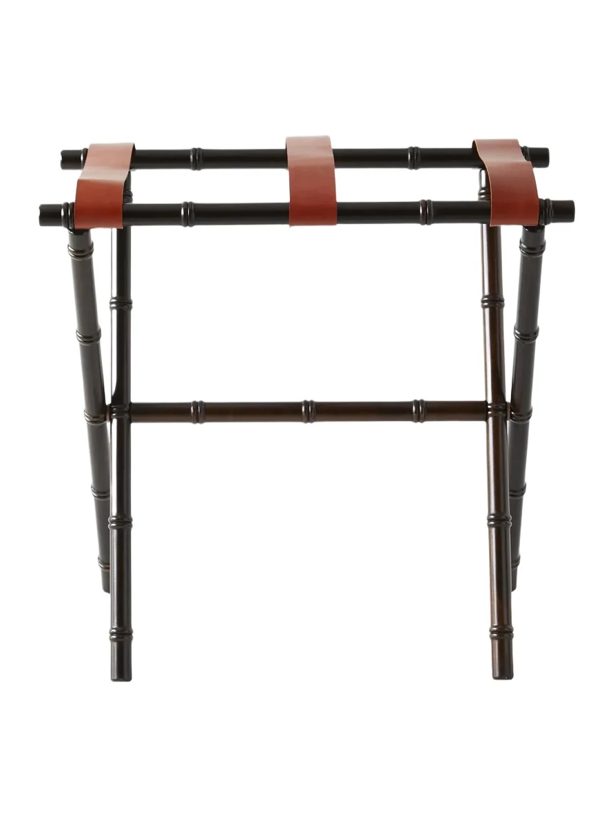 Gate House Furniture Bamboo Inspired Luggage Rack with Leather Straps - Dark Brown