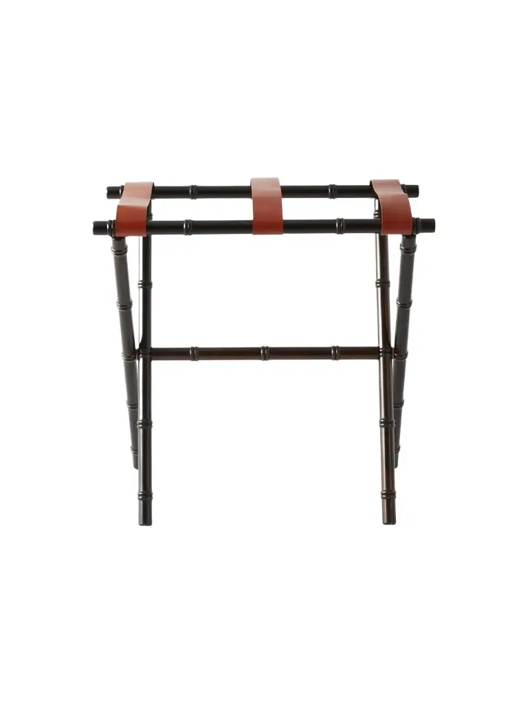 Gate House Furniture Bamboo Inspired Luggage Rack with Leather Straps - Dark Brown