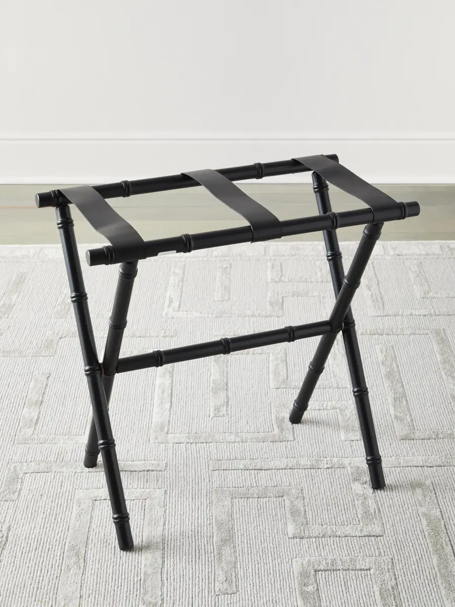 Gate House Furniture Bamboo Inspired Luggage Rack with Leather Straps - Black | Thumbnail 2 Gate House Furniture Bamboo Inspired Luggage Rack with Leather Straps - Black | Thumbnail 2