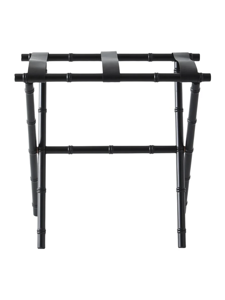 Gate House Furniture Bamboo Inspired Luggage Rack with Leather Straps - Black