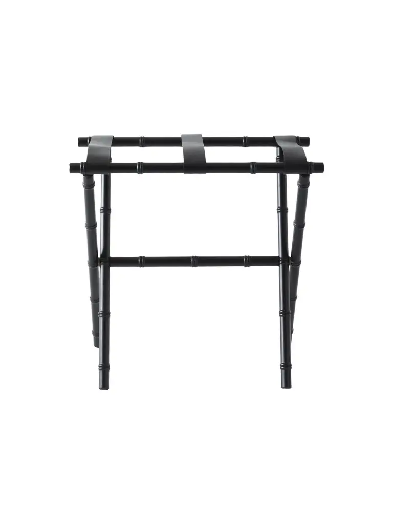 Gate House Furniture Bamboo Inspired Luggage Rack with Leather Straps - Black